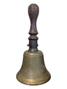 VICTORIAN 19TH CENTURY SCHOOL HAND BELL WITH TURNED WOODEN HANDLE