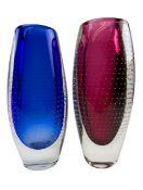 MAGNOR NORWAY - TWO CASED SOMMERSO MANNER VASES OF BUBBLE CONTROL FORM