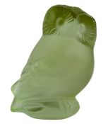 LALIQUE - VINTAGE FRENCH FROSTED GLASS PAPERWEIGHT FIGURINE OF AN OWL IN YELLOW