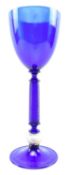 MURANO GLASS - VINTAGE LATE 20TH CENTURY HAND BLOWN GLASS CHALICE GOBLET IN COBALT BLUE
