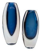 VICKE LINDSTRAND FOR KOSTA BODA SWEDEN - TWO DOUBLE-CASED VASES IN BLUE