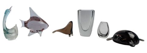 SIX SCANDINAVIAN STUDIO ART GLASS FIGURINES & VASES