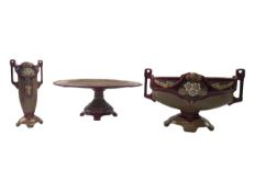 THREE EICHWALD SECESSIONIST EARTHENWARE VASES / CENTREPIECE