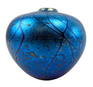SIDDY LANGLEY - 1980S IRIDESENCT BLUE GLASS VASE - SIGNED