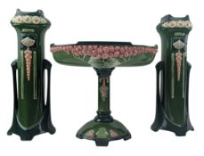 EICHWALD SECESSIONIST EARTHENWARE GARNITURE TO INCLUDE TAZZA & VASES