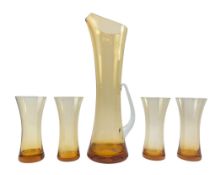 KROSNO - MID CENTURY POLISH STUDIO ART GLASS PITCHER AND GLASSES