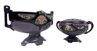 TWO EICHWALD SECESSIONIST EARTHENWARE PURPLE & LILAC VASES