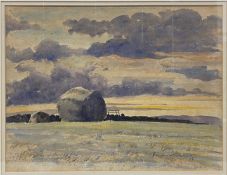 PERCY MONKMAN (1892-1986) - 1936 HAYSTACKS WATERCOLOUR