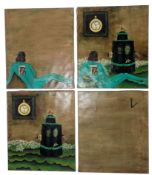 DAVOUD ZAHED (1936-1992) - FOUR SURREALIST ACRYLIC ON CANVAS PAINTINGS