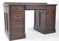 VICTORIAN 19TH CENTURY CARVED OAK TWIN PEDESTAL OFFICE DESK
