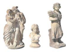 THREE 20TH CENTURY STONE COMPOSITE GARDEN SCULPTURES