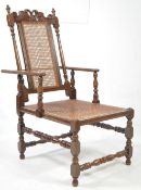 VICTORIAN CAROLEAN REVIVAL OAK & CANE RECLINER ARMCHAIR