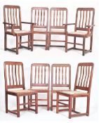 EIGHT RETRO MID CENTURY CIRCA 1970S TEAK & LEATHER DINING CHAIRS