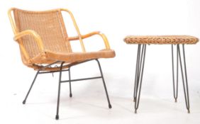 20TH CENTURY WICKER CONSERVATORY ARMCHAIR & TABLE