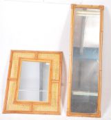 TWO MID CENTURY BAMBOO RATTAN WALL MIRRORS