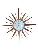SMITHS - VINTAGE TEAK SUNBURST WALL CLOCK