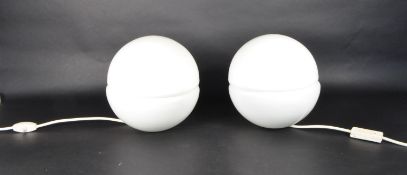 BRITISH MODERN DESIGN - PAIR OF WHITE GLASS GOBULAR TABLE LAMPS