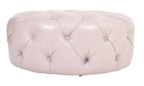 BRITISH CONTEMPORARY DESIGN GREY LEATHERETTE BUTTONED POUFFE