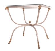 MANNER OF MAISON JENSEN - FRENCH DESIGN METAL & GLASS RAM COFFEE TABLE
