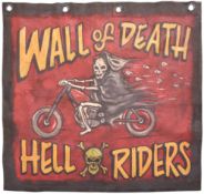 WALL OF DEATH - HELL RIDERS - MID CENTURY 1950S FUNFAIR FLAG