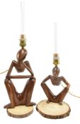 PAIR OF VINTAGE BESPOKE MADE TRIBAL CARVED WOOD MAN DESK LAMP