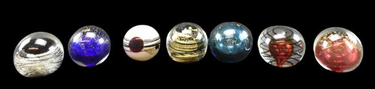 IESTYN DAVIES - COLLECTION OF SEVEN STUDIO ART GLASS DUMP PAPERWEIGHTS