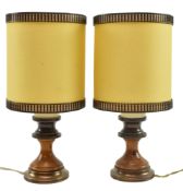 PAIR OF ITALIAN MID CENTURY WOODEN & BRASS DESK LAMPS WITH ORIGINAL SHADES