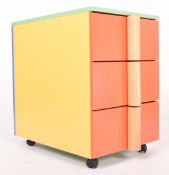 VINTAGE IKEA MANNER PASTEL COLOURED BEDSIDE TABLE WITH CYLINDRICAL HANDLES