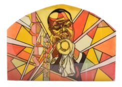 LOUIS ARMSTRONG - LARGE HAND-PAINTED GLASS WINDOW PANEL