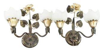 PAIR OF ITALIAN ART NOUVEAU STYLE METAL & GLASS WALL SCONCES