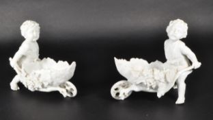 PAIR OF LATE 19TH CENTURY PARIAN WARE CHINE DE BLANC CHERUB FIGURES