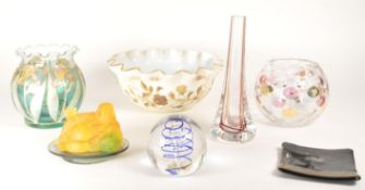 COLLECTION OF 20TH CENTURY STUDIO GLASS VASES, FIGURES AND PAPERWEIGHT