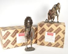 TWO 21ST CENTURY RESIN BRONZED EFFECT MASAI FIGURES BOXED