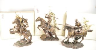THREE CONTEMPORARY VERONESE RESIN BRONZED EFFECT FIGURES