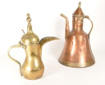 LATE 19TH / EARLY 20TH CENTURY BRASS DALLAH WITH COPPER JUG / KETTLE