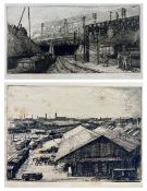 CHARLES HEYMAN (1881-1915) - TWO INDUSTRIAL SCENES ETCHINGS