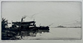 CHARLES WILLIAM CAIN - WAITING TO PASS, RIVER TIGRIS - 1921 ETCHING