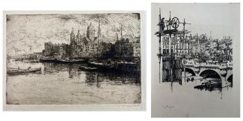 TWO FRENCH EARLY 20TH CENTURY DRYPOINT ETCHINGS