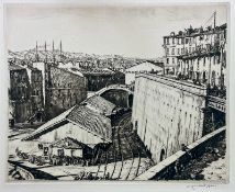 SIR MUIRHEAD BONE - RAILWAY SHEDS, MARSEILLES - DRYPOINT ETCHING