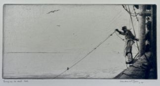 CHARLES WILLIAM CAIN - SWIPING THE LEAD - 1921 DRYPOINT ETCHING