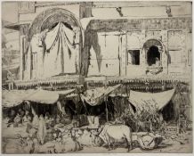 ERNEST STEPHEN LUMSDEN - THE MARKET PLACE, JOGHPUR - 1914 ETCHING