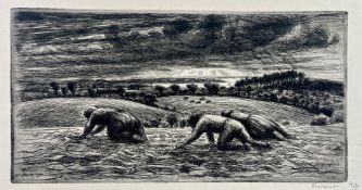 JEAN FRELAUT - PAYSANS RECOLTANT DES POMMES DE TERRE - 1920 ETCHING