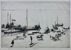 ERNEST STEPHEN LUMSDEN - STONE BOATS - 1929 DRYPOINT ETCHING