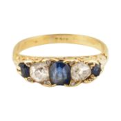 18CT GOLD SAPPHIRE & DIAMOND FIVE-STONE RING