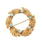 MID-CENTURY GOLD & TURQUOISE BROOCH PIN
