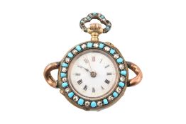 SWISS 19TH CENTURY 18CT GOLD DIAMOND TURQUOISE FOB WATCH