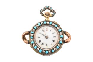 SWISS 19TH CENTURY 18CT GOLD DIAMOND TURQUOISE FOB WATCH