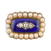 19TH CENTURY GEORGIAN DIAMOND PEARL ENAMEL BROOCH PIN