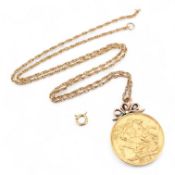 1914 GEORGE V SOVEREIGN PENDANT & NECKLACE CHAIN