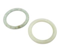 Two green jade bangles. Internal diameter 6.7cm. Total weight 128g. All weights, measurements and